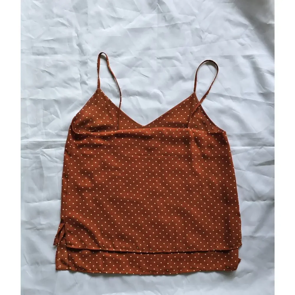 Forever 21 Women's Polka Dot Camisole Tank Top Rust White Size S - Picture 2 of 3